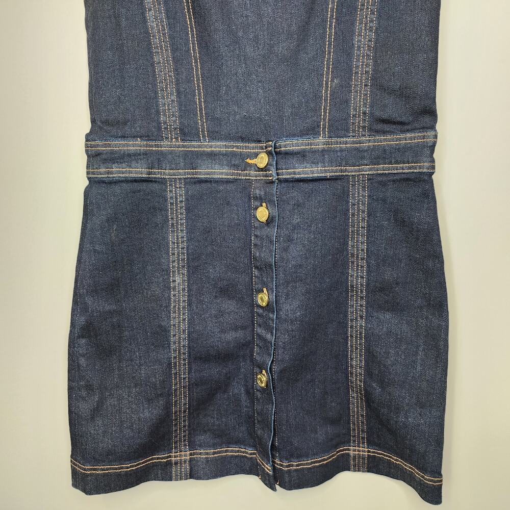 7 For All Mankind Pinafore Denim Mini Dress Women's Small Dark Wash Bib‎ Overall - Picture 4 of 8